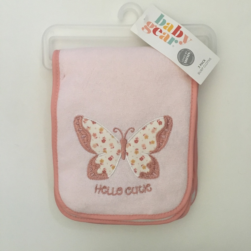 Burp Cloths Baby Drool Bibs Embroidered Butterfly “Hello Cutie” NEW | Baby Gear